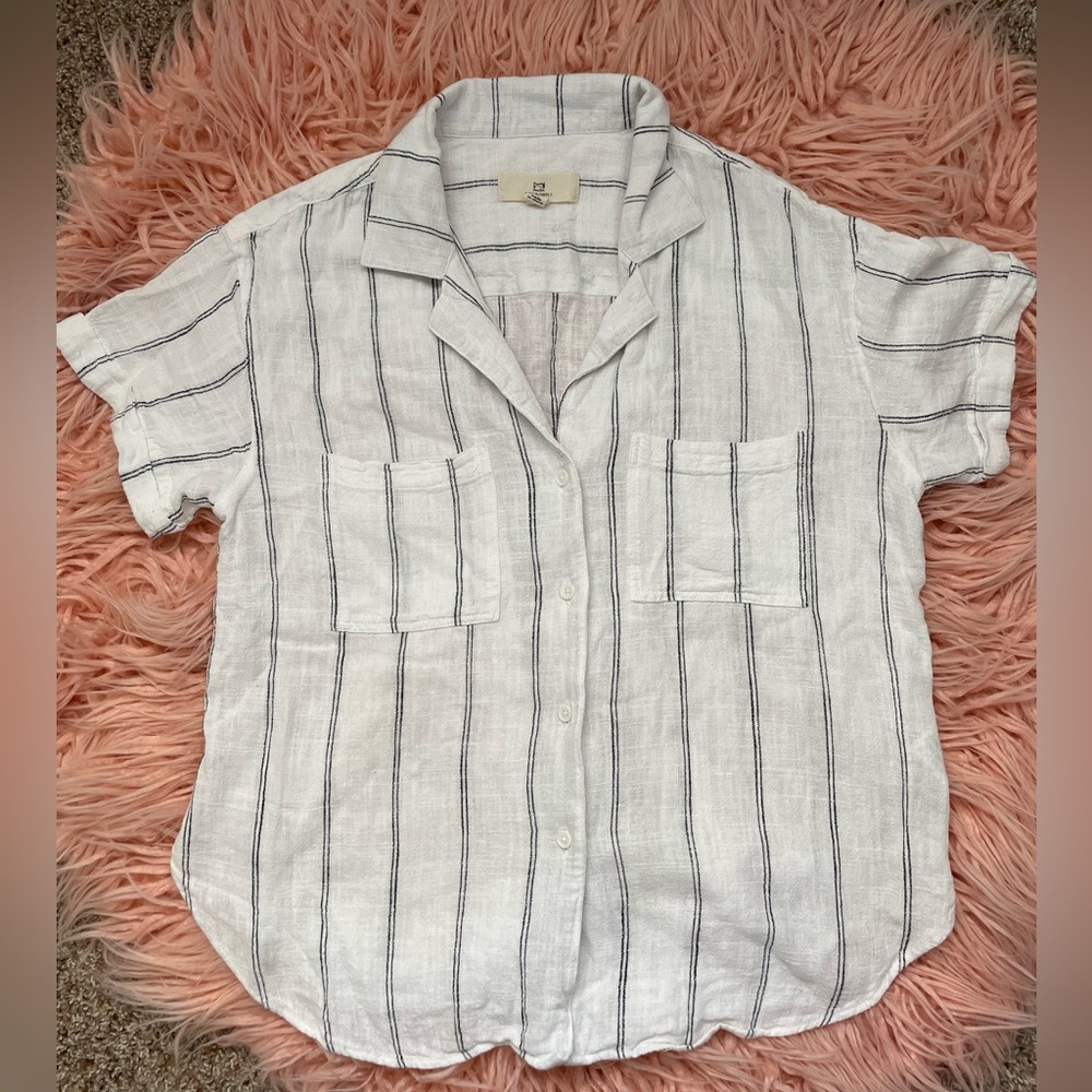 Thread & Supply White Linen Shirt with Black Stripes